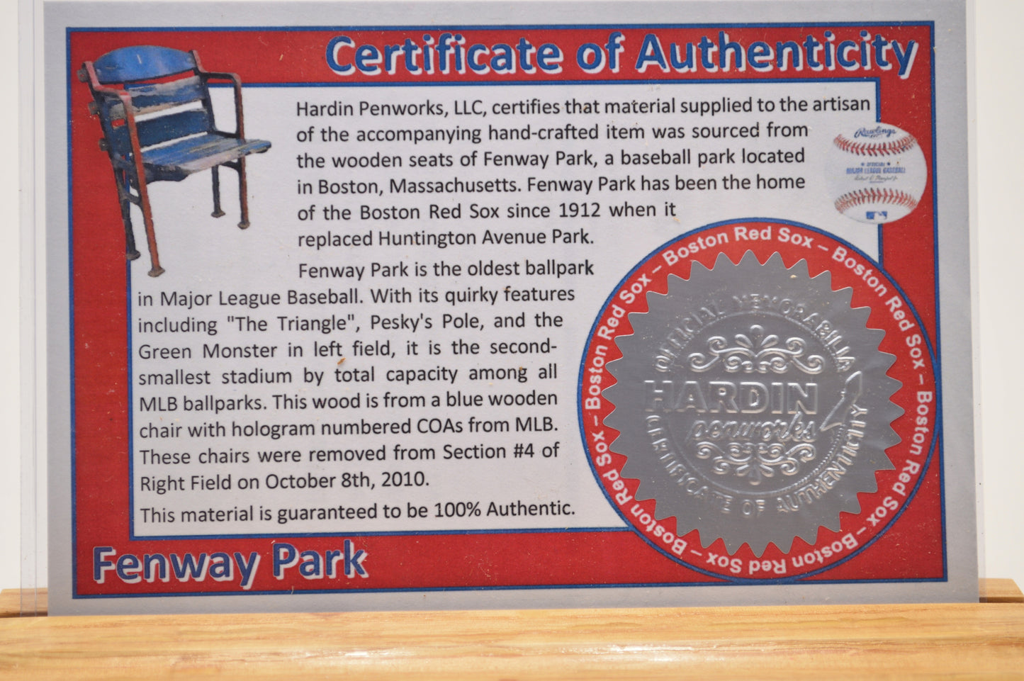 Handcrafted Pen Made From A Boston Red Sox Fenway Park Wooden Seat