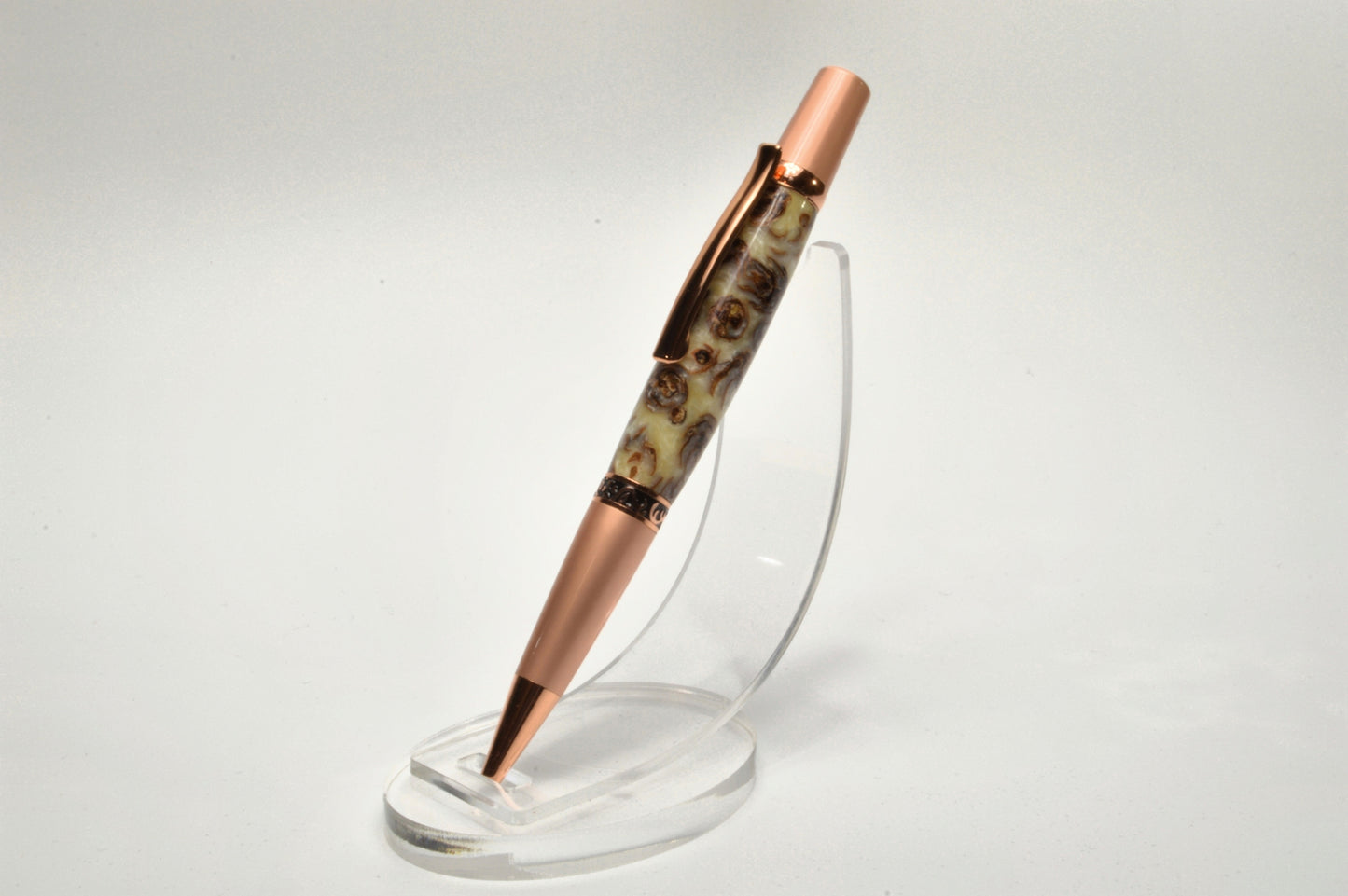 Unique Classic Twist Pen in Two Tone Copper with Handcrafted Acrylic and Mini Pine Cone Body.