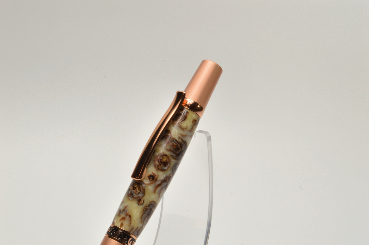 Unique Classic Twist Pen in Two Tone Copper with Handcrafted Acrylic and Mini Pine Cone Body.