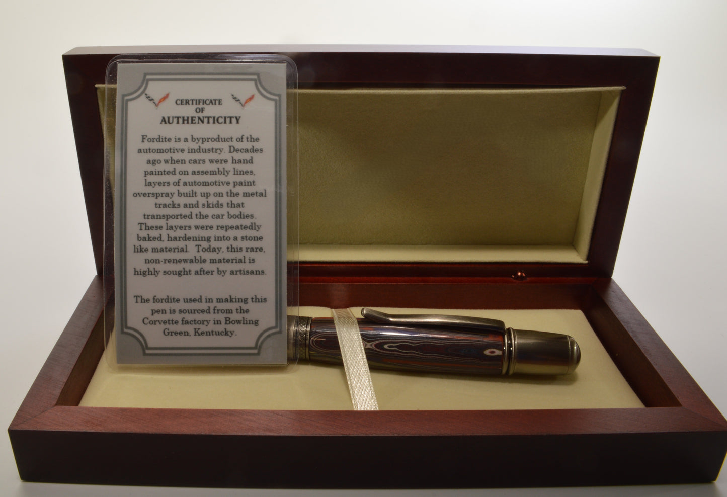 Handcrafted Twist Pen Made With Fordite From The Corvette Factory in Antique Gunmetal Finish