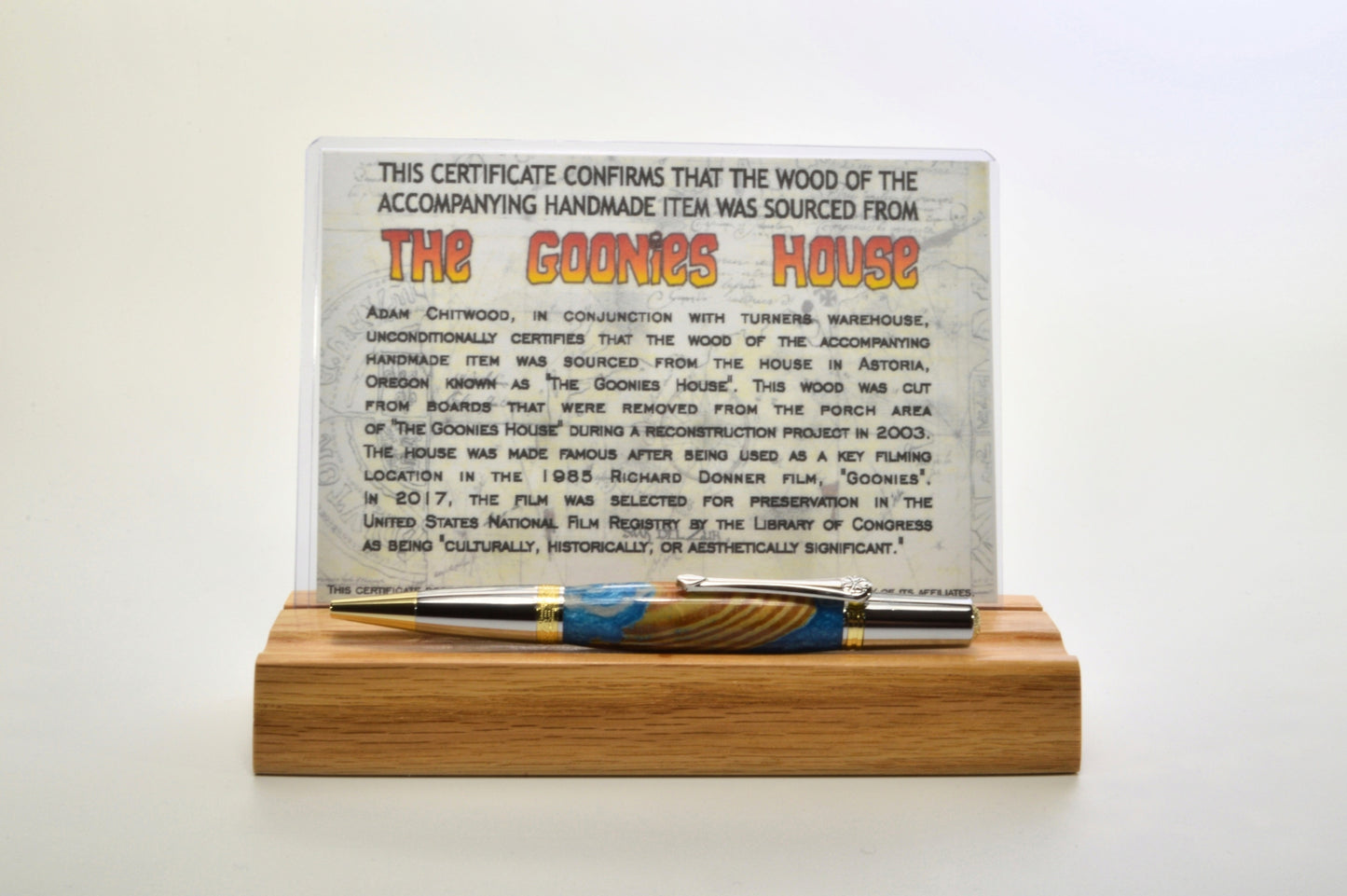 Pen Made From Pieces of Wood From The Goonies House in Astoria, Oregon Cast in Acrylic