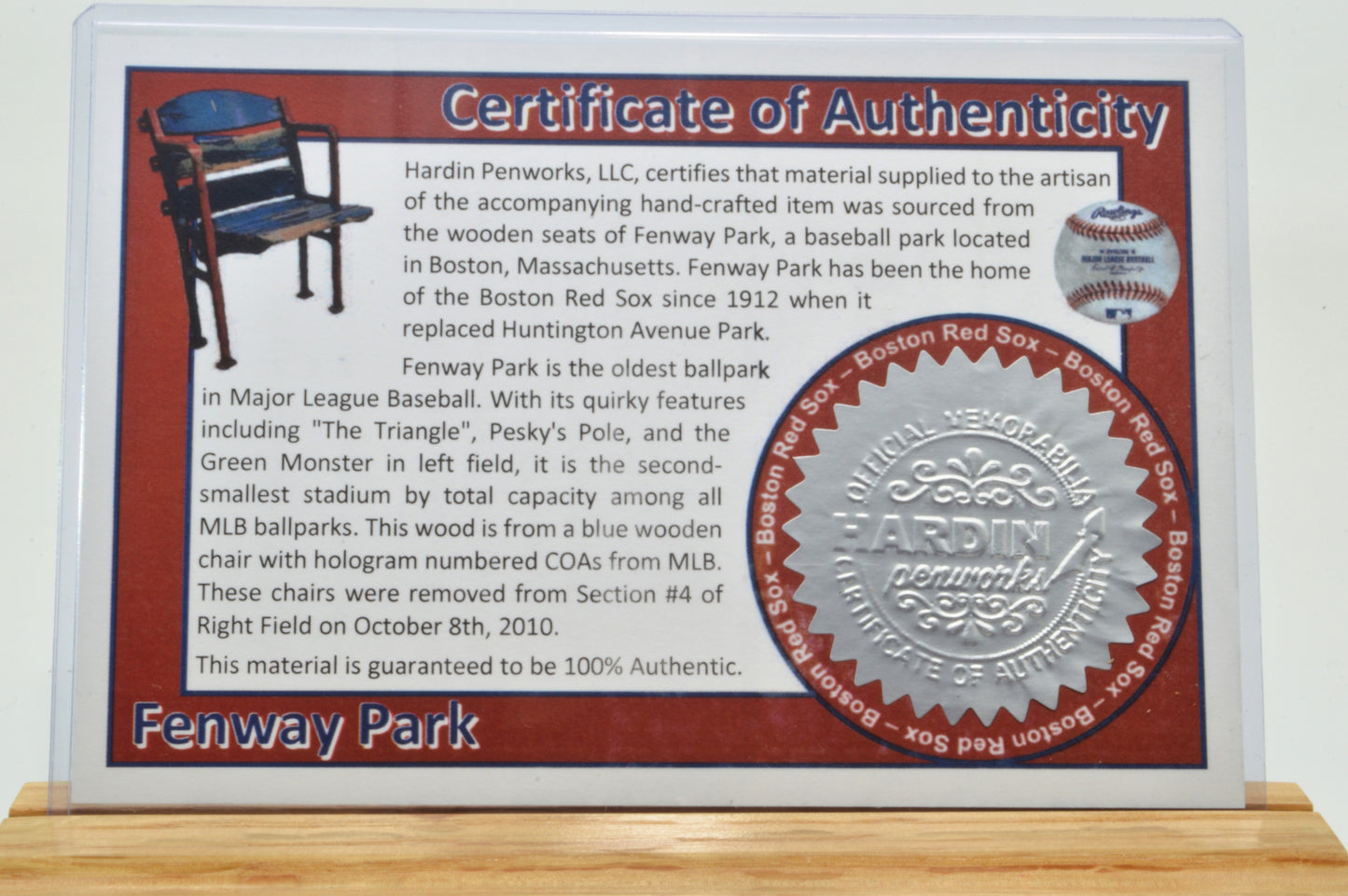 Pen Made From a Boston Red Sox Fenway Park Stadium Seat.