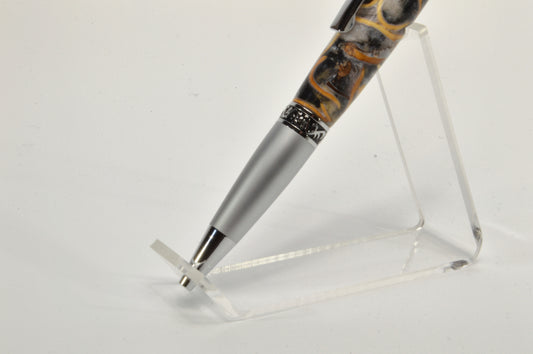 Handcrafted Twist Pen with Pistachio Shell Cast in Acrylic in Chrome and Satin Chrome