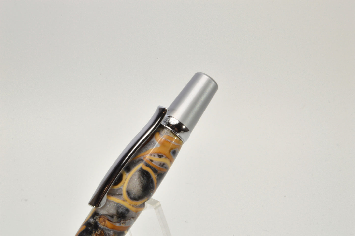 Handcrafted Twist Pen with Pistachio Shell Cast in Acrylic in Chrome and Satin Chrome