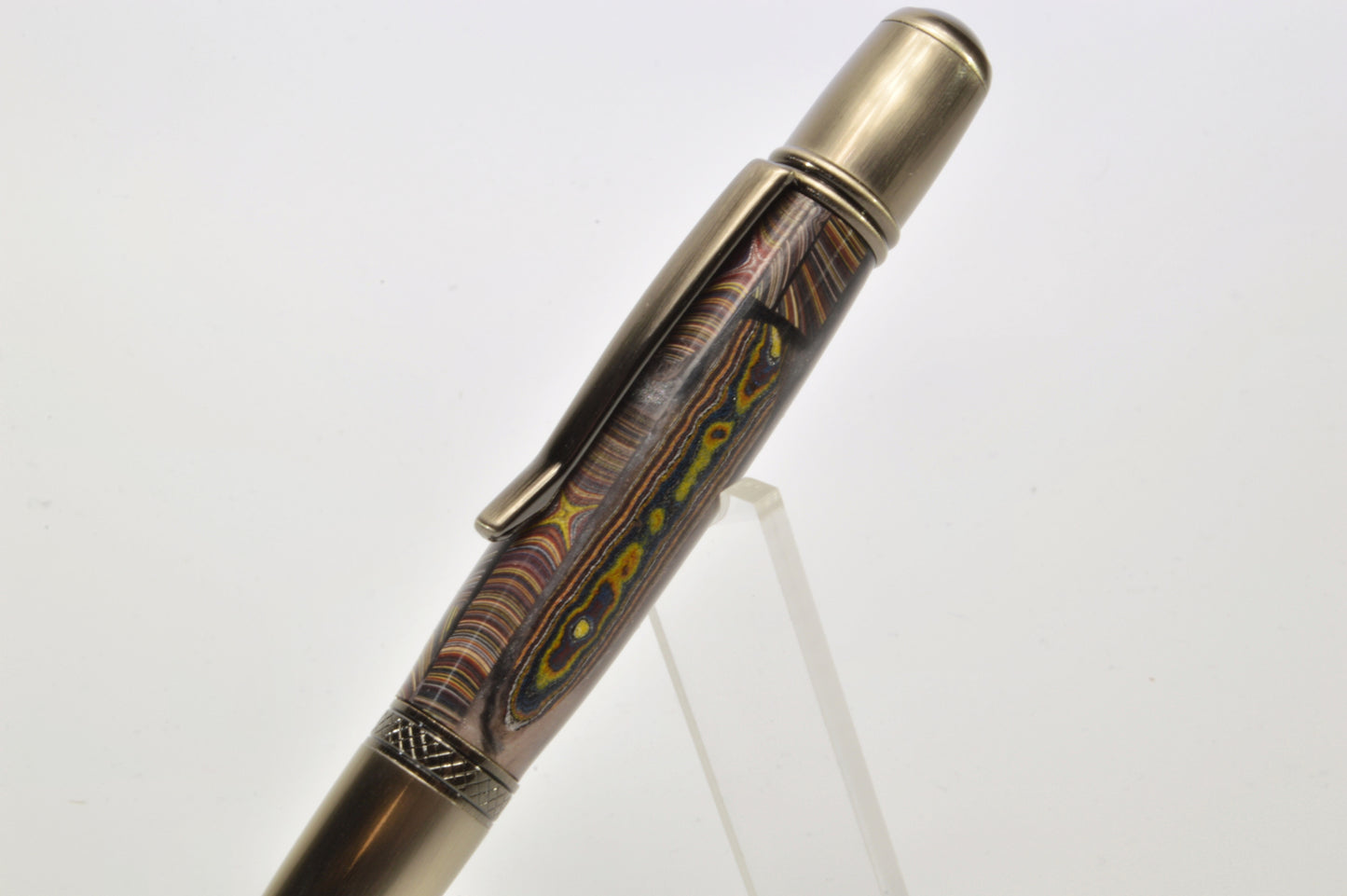 Handcrafted Twist Pen Made With Fordite From The Corvette Factory in Antique Gunmetal Finish