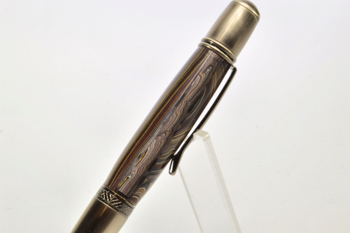 Handcrafted Twist Pen Made With Fordite From The Corvette Factory in Antique Gunmetal Finish