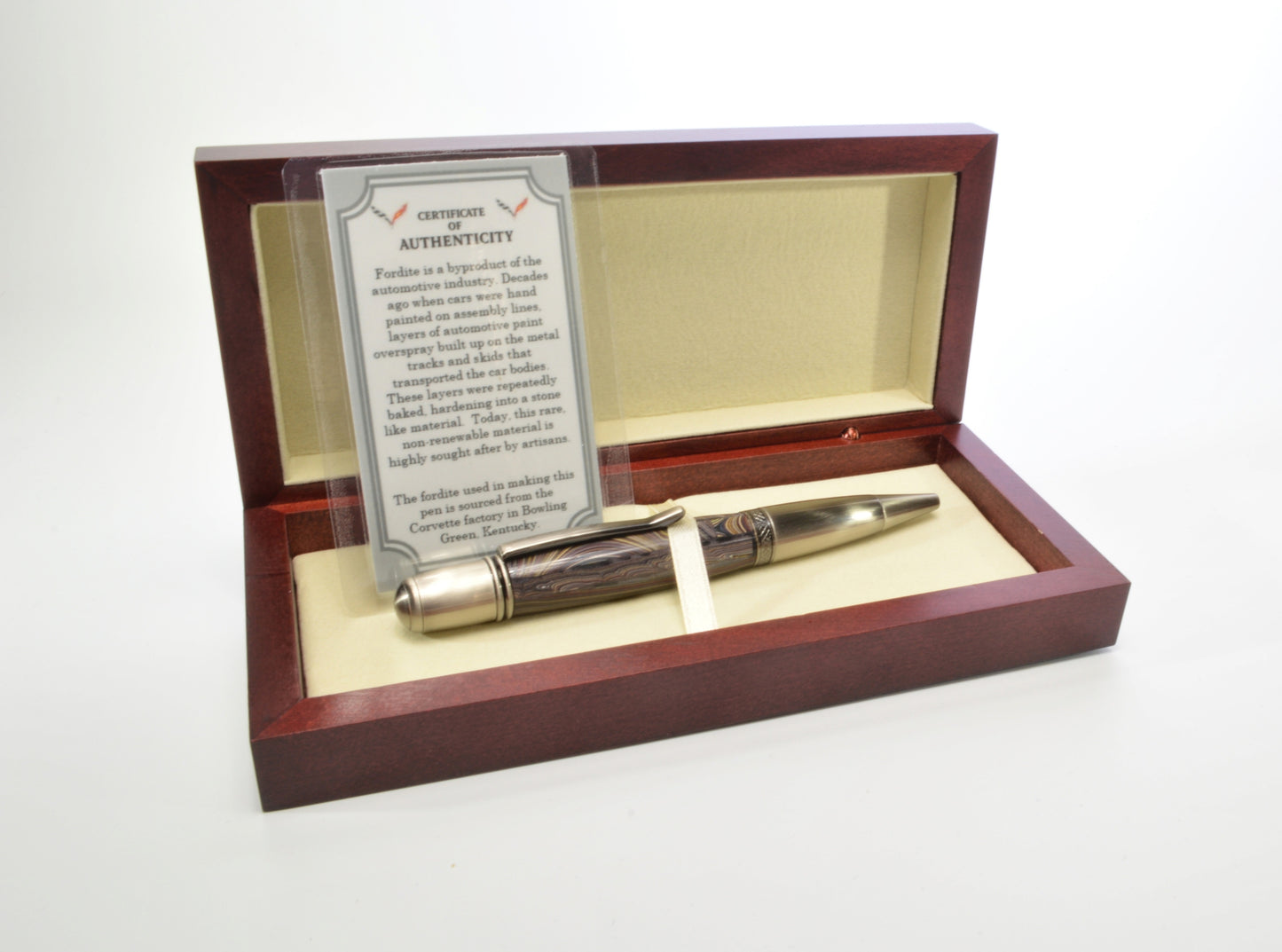 Handcrafted Twist Pen Made With Fordite From The Corvette Factory in Antique Gunmetal Finish