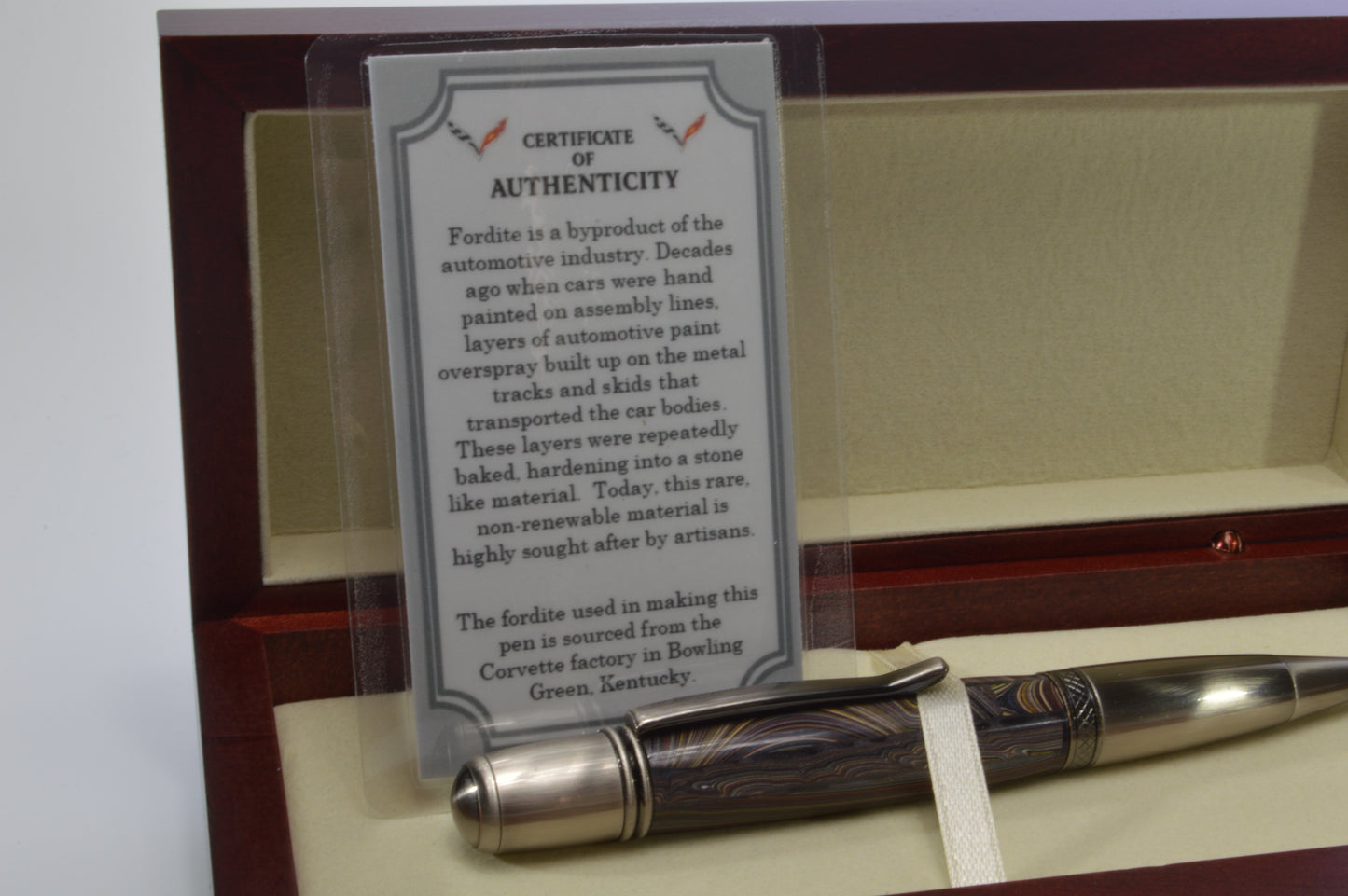 Handcrafted Twist Pen Made With Fordite From The Corvette Factory in Antique Gunmetal Finish