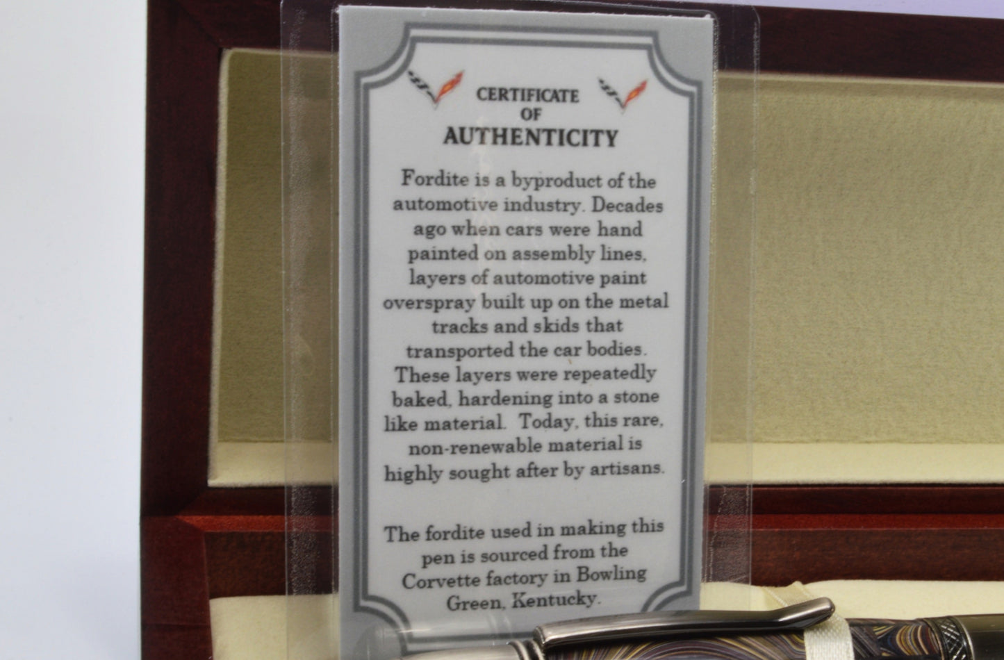 Handcrafted Twist Pen Made With Fordite From The Corvette Factory in Antique Gunmetal Finish