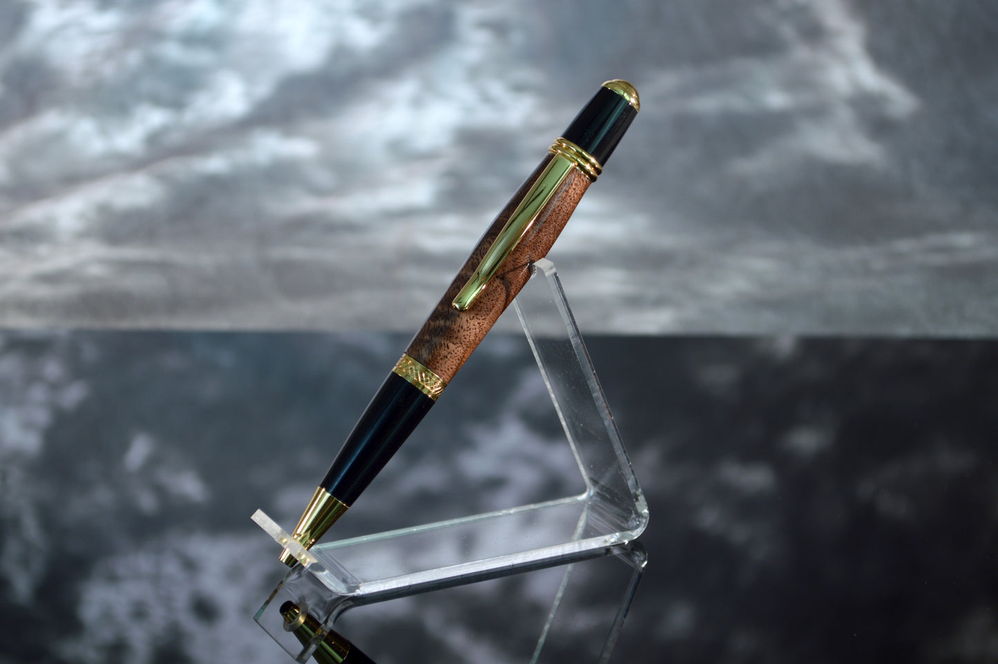 Handcrafted Gold and Black Chrome Twist Pen Made With Walnut From North Georgia