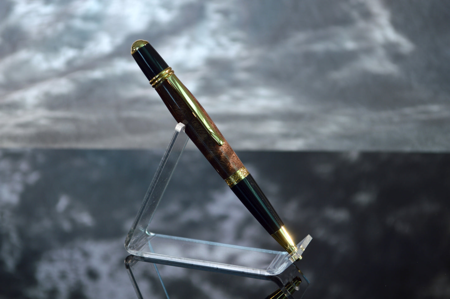 Handcrafted Gold and Black Chrome Twist Pen Made With Walnut From North Georgia