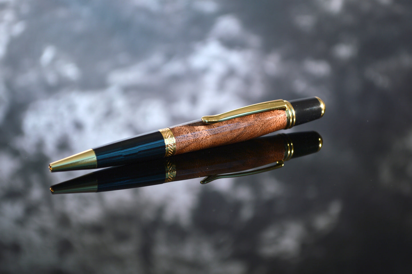 Handcrafted Gold and Black Chrome Twist Pen Made With Walnut From North Georgia