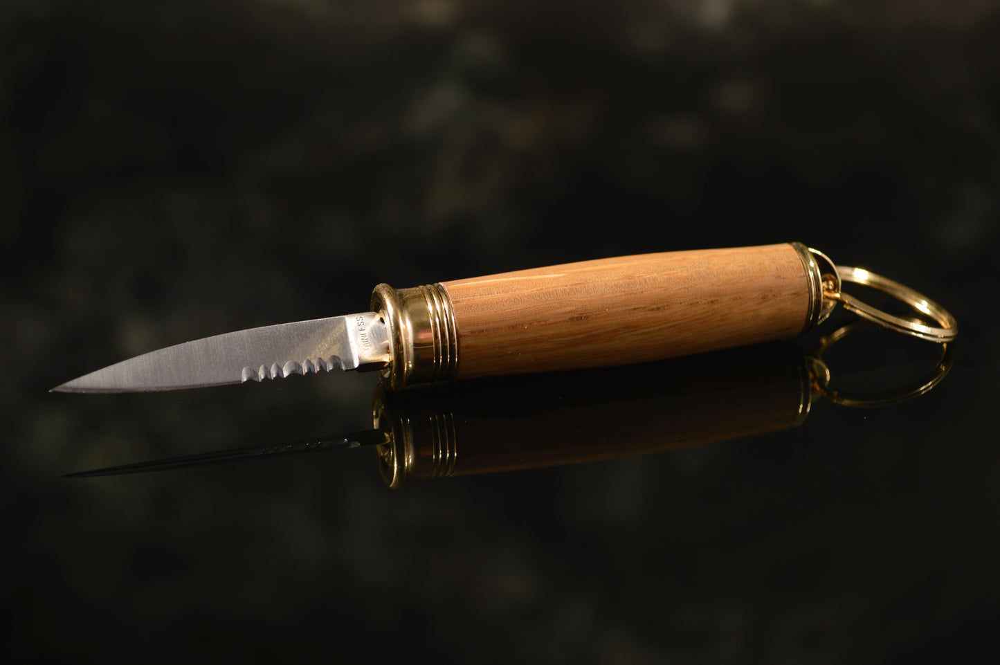 Whiskey Barrel Oak Key Ring and Knife Combo