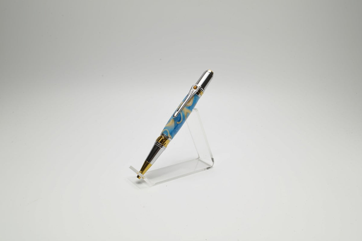 Pistachio Shell and Acrylic Art Deco Twist Pen in Gold and Chrome Finish