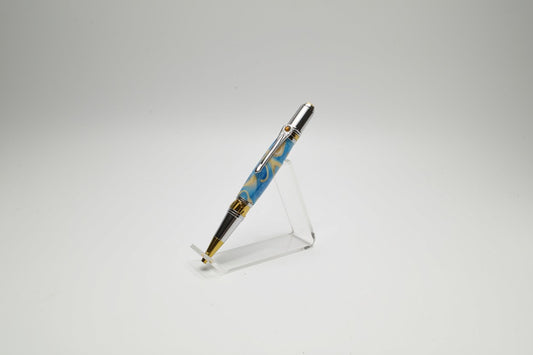 Pistachio Shell and Acrylic Art Deco Twist Pen in Gold and Chrome Finish