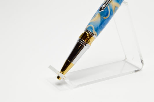 Pistachio Shell and Acrylic Art Deco Twist Pen in Gold and Chrome Finish