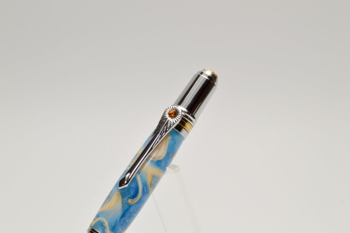 Pistachio Shell and Acrylic Art Deco Twist Pen in Gold and Chrome Finish