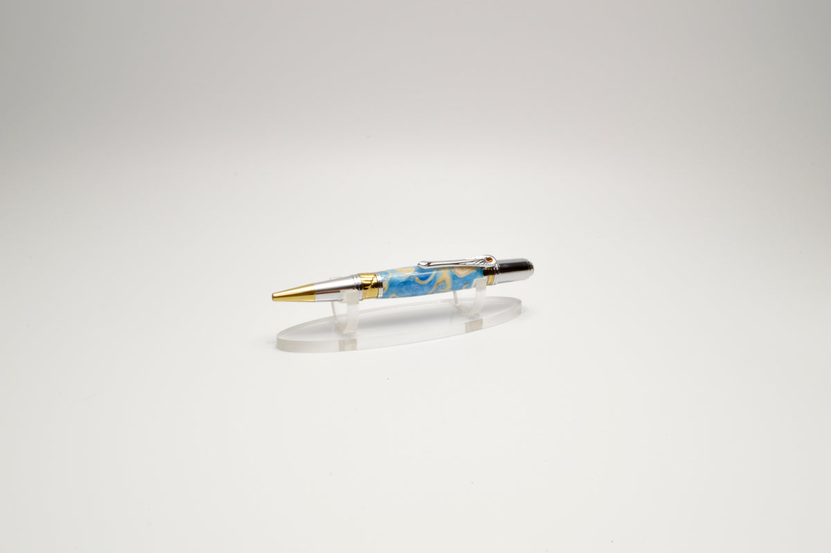 Pistachio Shell and Acrylic Art Deco Twist Pen in Gold and Chrome Finish