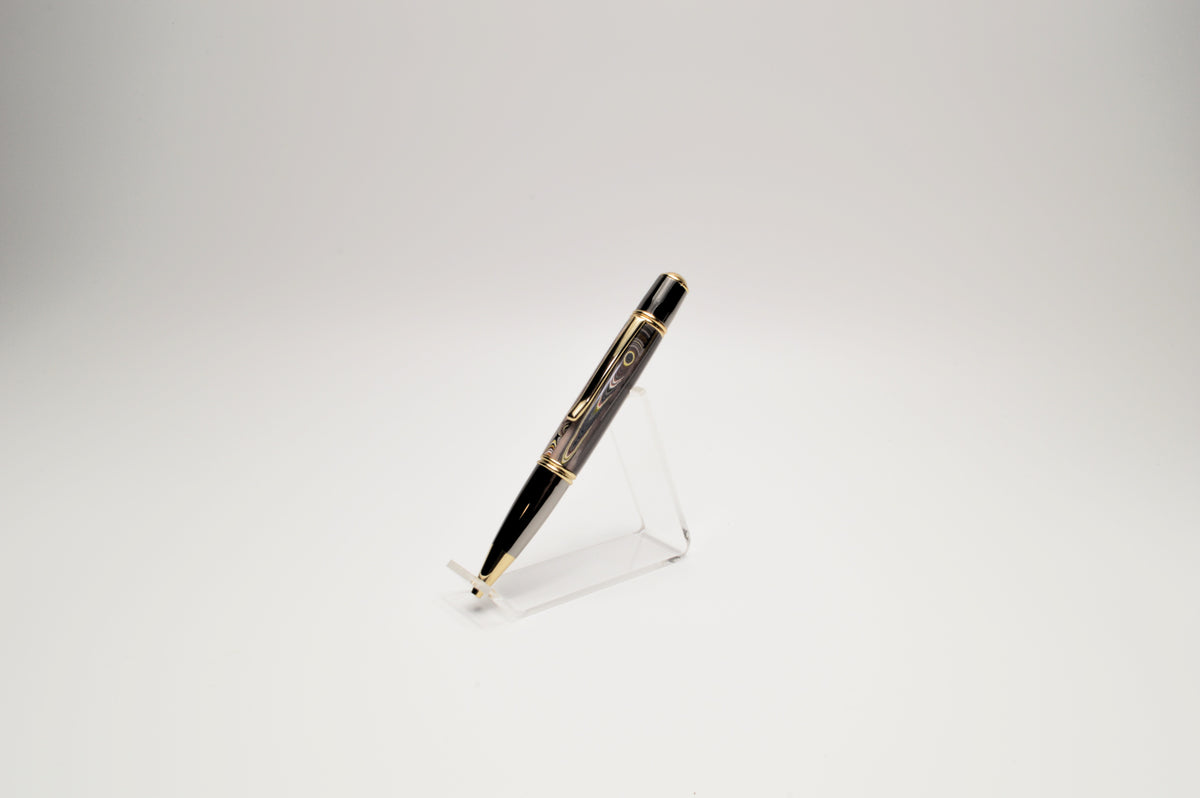 Handcrafted Twist Pen Made With Fordite From The Corvette Factory in Gold and Gunmetal Finish