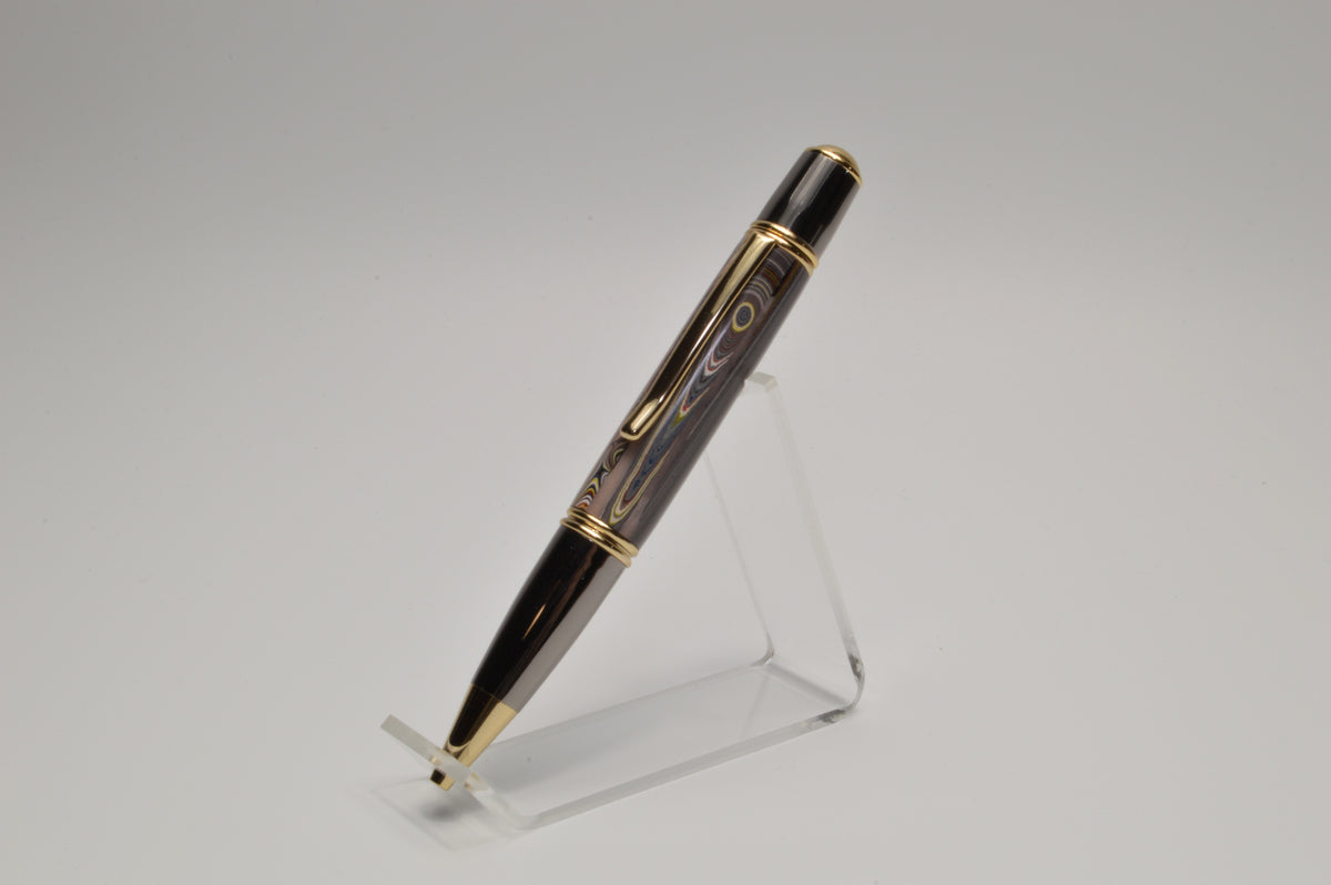 Handcrafted Twist Pen Made With Fordite From The Corvette Factory in Gold and Gunmetal Finish