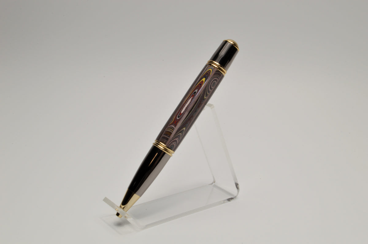Handcrafted Twist Pen Made With Fordite From The Corvette Factory in Gold and Gunmetal Finish