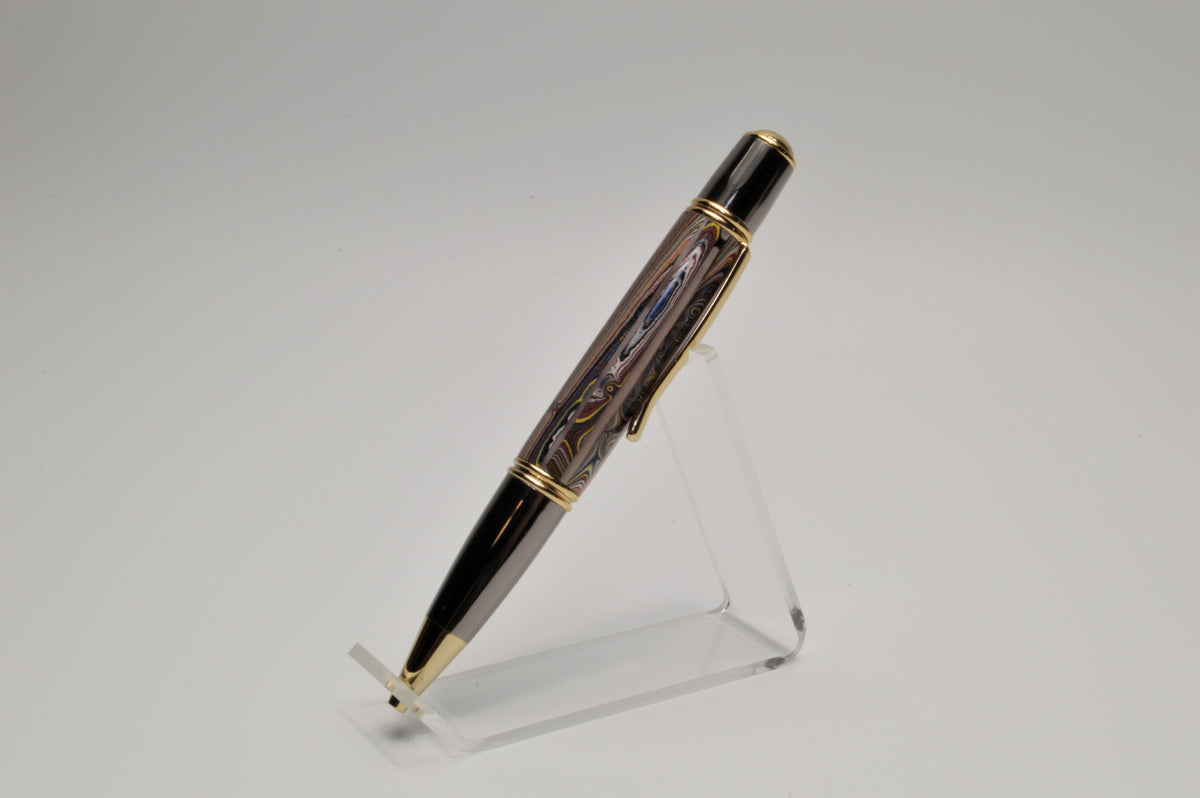 Handcrafted Twist Pen Made With Fordite From The Corvette Factory in Gold and Gunmetal Finish