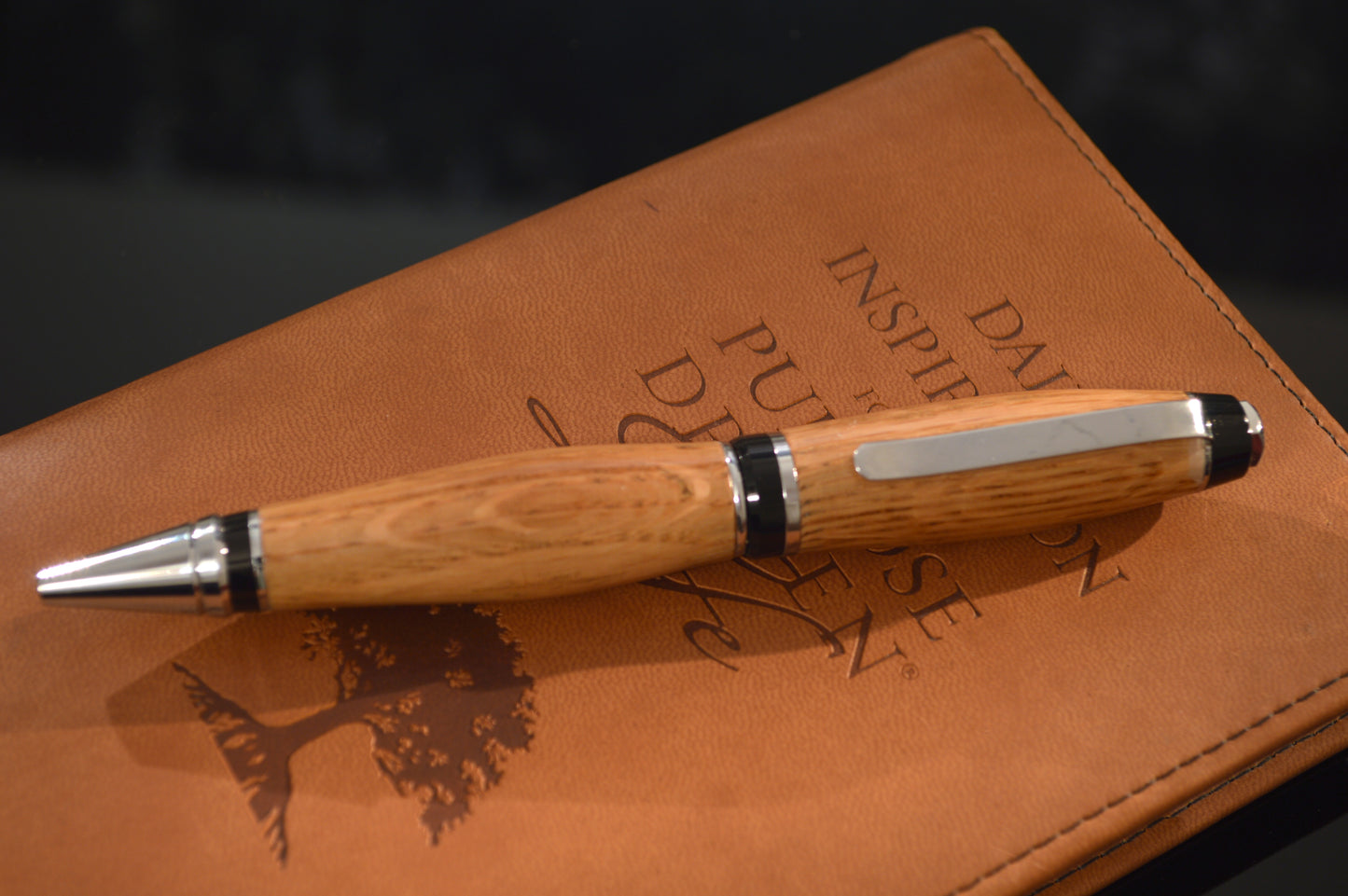 Whiskey Barrel Cigar Style Twist Pen with Chrome Finish and Black Trim