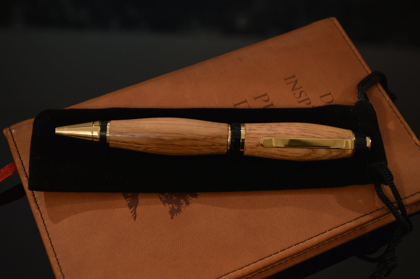 Whiskey Barrel Cigar Style Twist Pen - Gold Finish & Black Trim