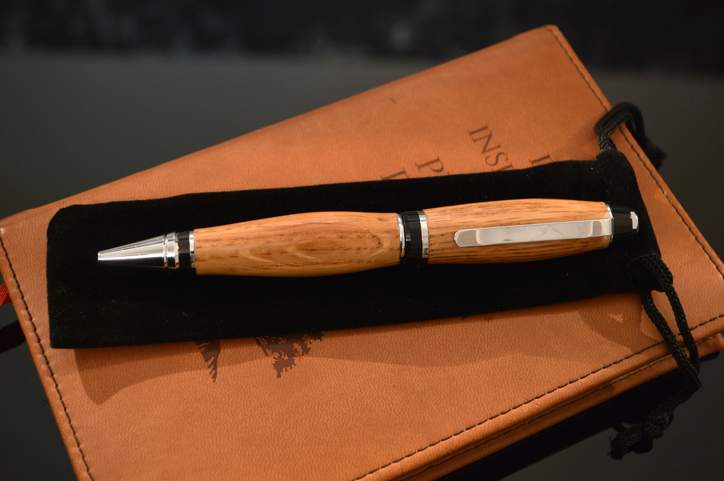 Whiskey Barrel Cigar Style Twist Pen with Chrome Finish and Black Trim