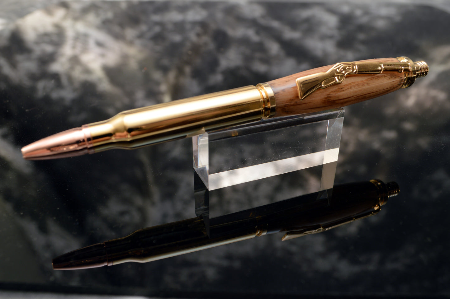Whiskey Barrel Bullet Click Pen in Gold Finish with Velvet Pouch.