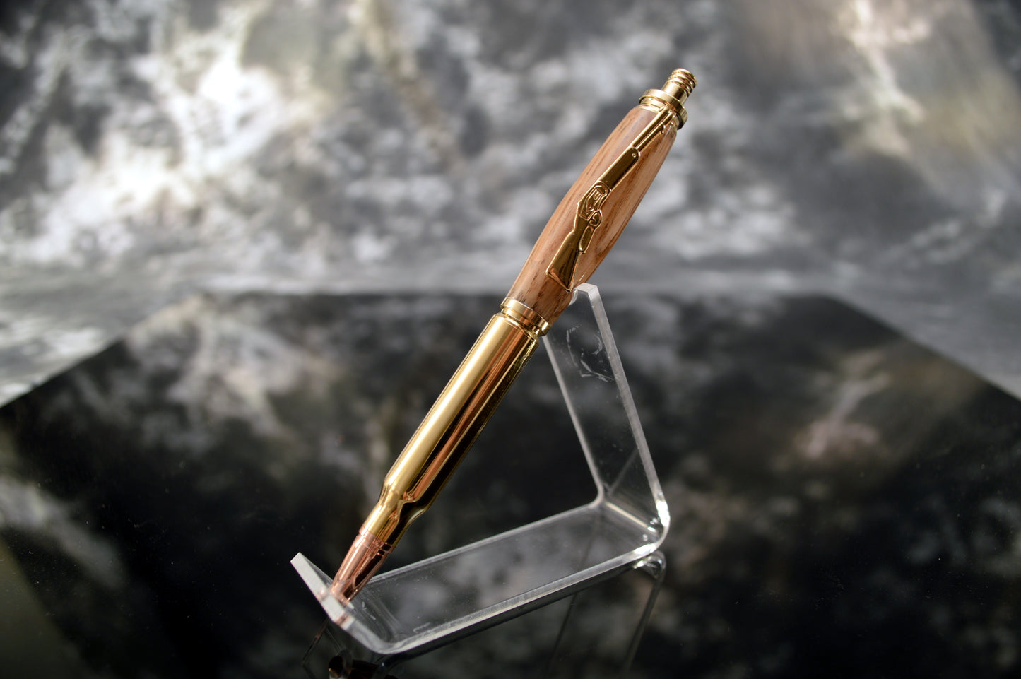 Whiskey Barrel Bullet Click Pen in Gold Finish with Velvet Pouch.