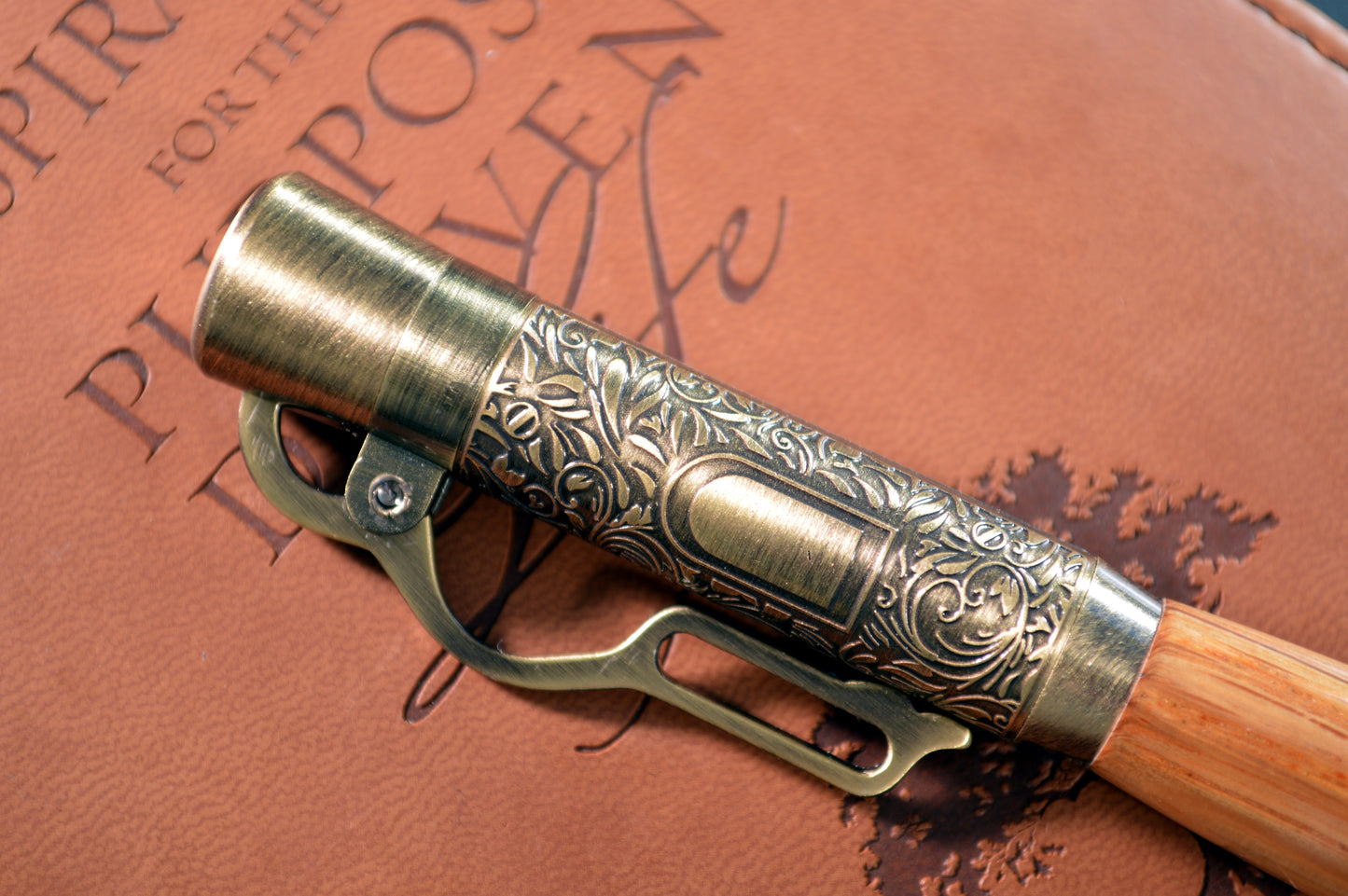 Whiskey Barrel Lever Action Bullet Pen in Antique Brass Finish