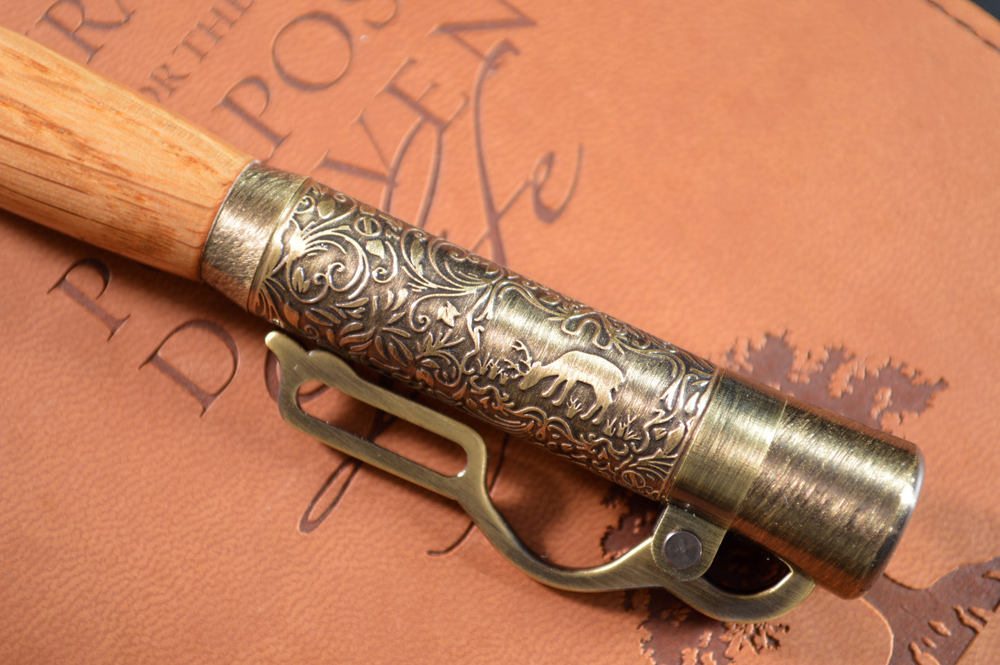 Whiskey Barrel Lever Action Bullet Pen in Antique Brass Finish