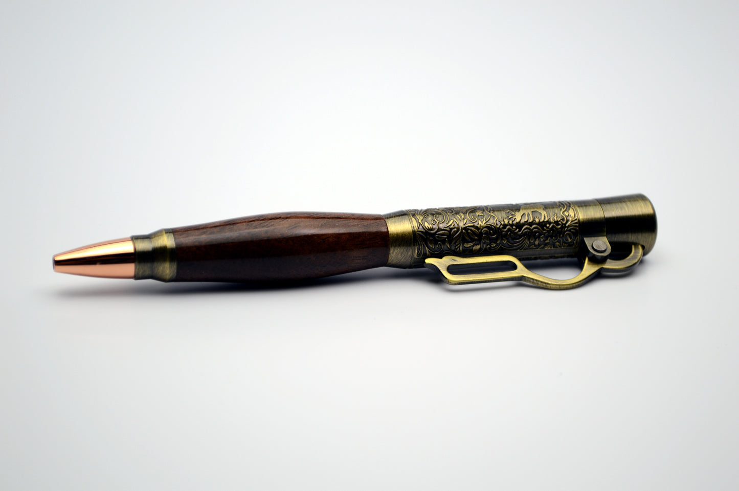 North Georgia Walnut Lever Action Bullet Pen - Antique Brass Finish