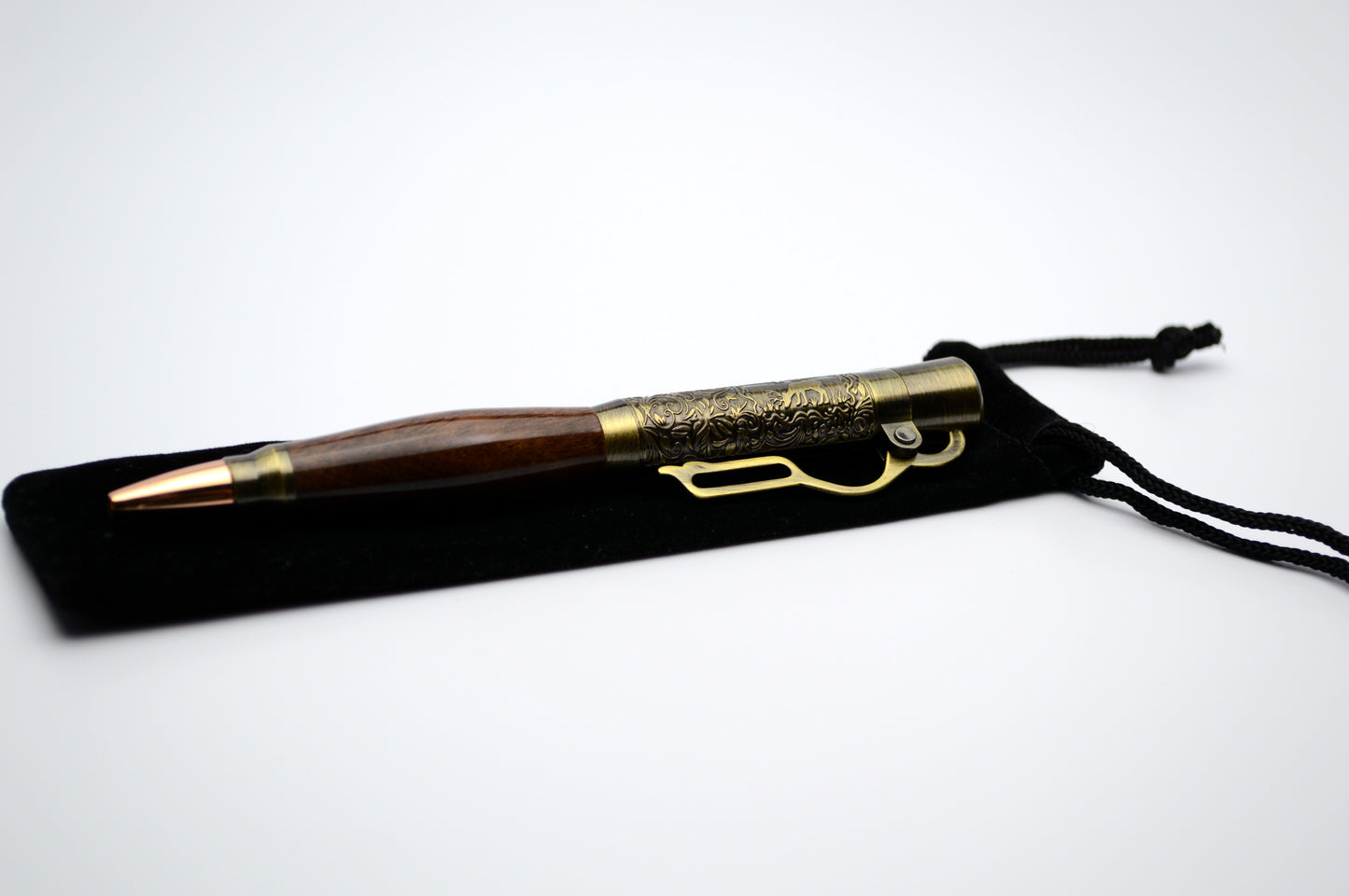 North Georgia Walnut Lever Action Bullet Pen - Antique Brass Finish