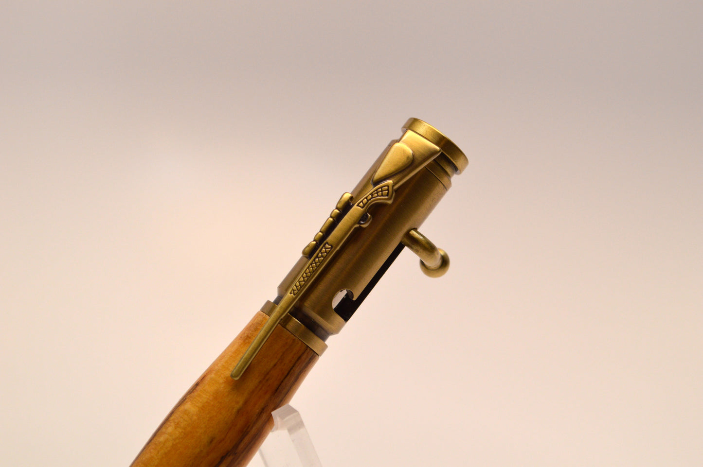 Bolt Action Spalted Pecan Bullet Pen in Antique Brass Finish