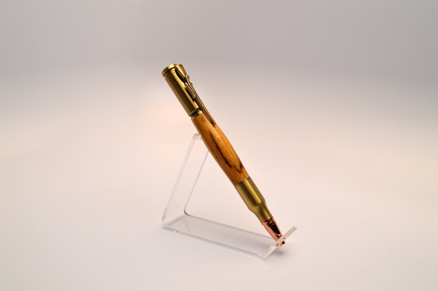Bolt Action Spalted Pecan Bullet Pen in Antique Brass Finish