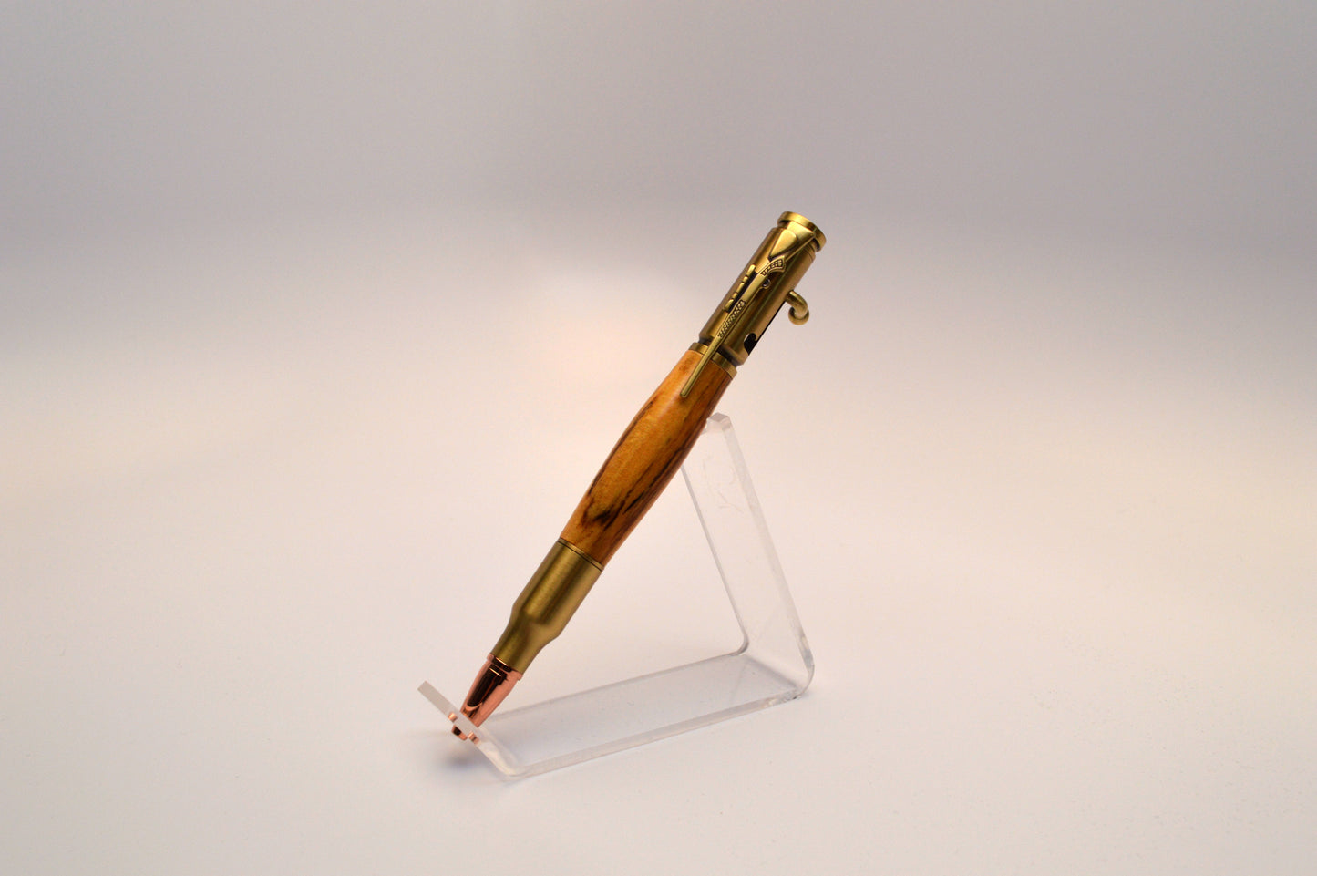 Bolt Action Spalted Pecan Bullet Pen in Antique Brass Finish