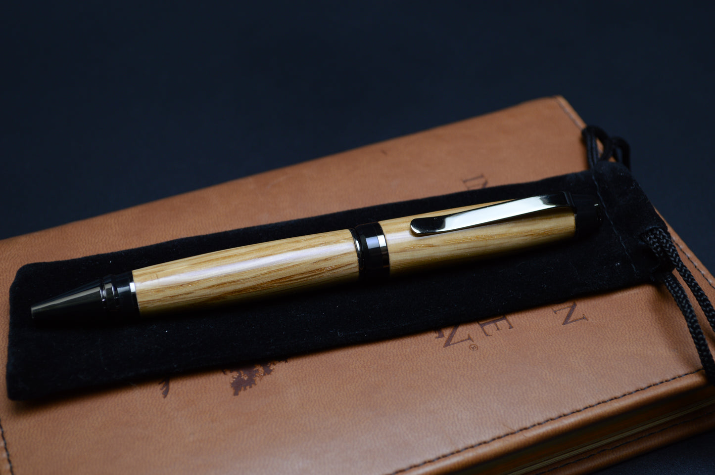 Whiskey Barrel Cigar Style Twist Pen with Gunmetal Finish and Black Trim