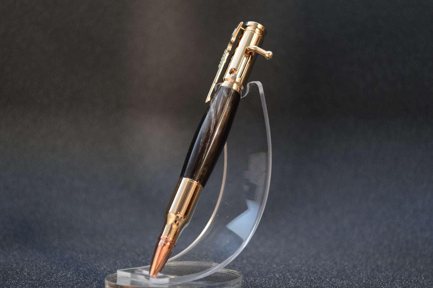 Indian River Buffalo Horn Bolt Action Bullet Pen in Gold Finish with Velvet Pouch