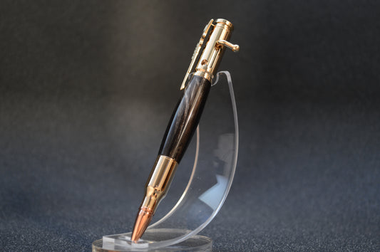 Indian River Buffalo Horn Bolt Action Bullet Pen in Gold Finish with Velvet Pouch