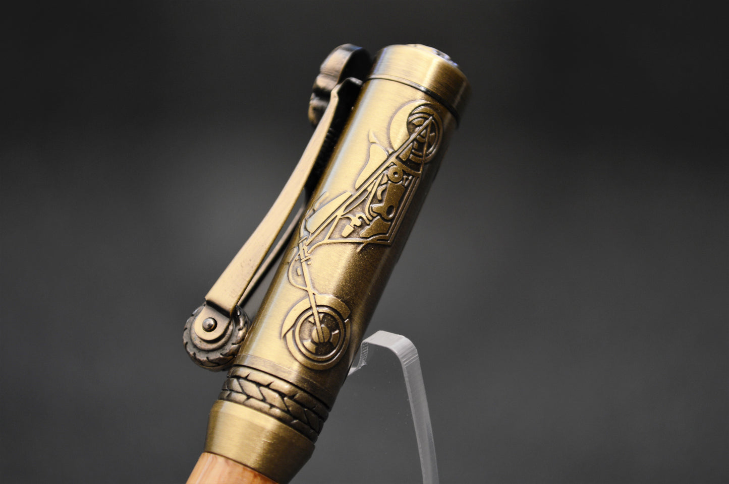 Whiskey Barrel Motorcycle Twist Pen in Antique Brass Finish