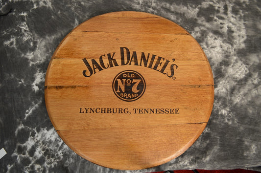 Laser Engraved Whiskey Barrel Head Wall Hanging, Wall Art From A Used Jack Daniels Oak Whiskey Barrel