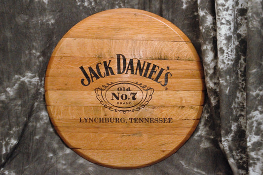 Laser Engraved Whiskey Barrel Head Wall Hanging, Wall Art From A Used Jack Daniels Oak Whiskey Barrel