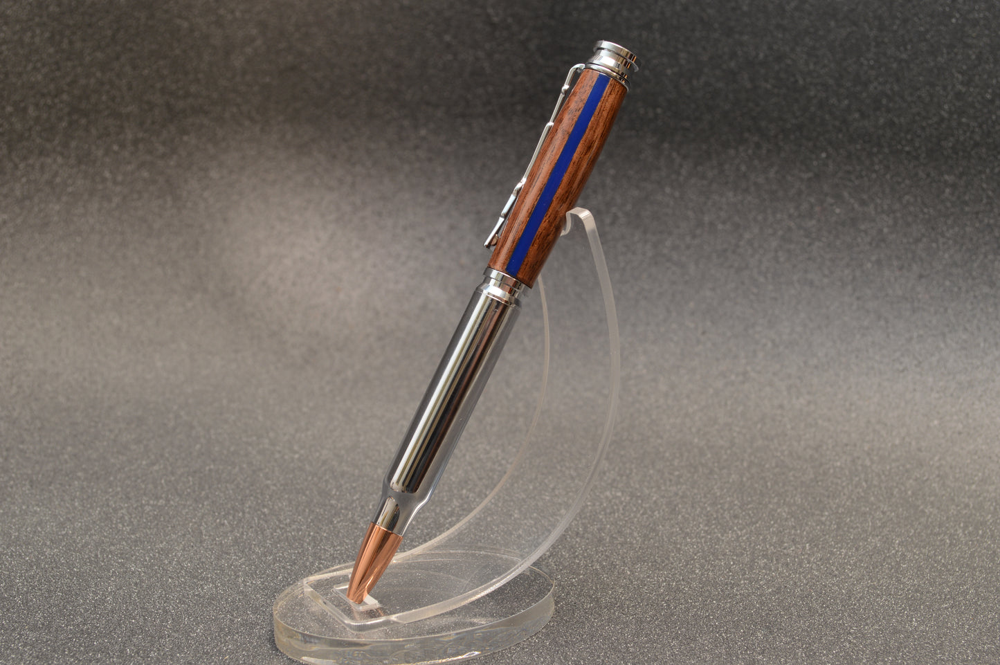 Thin Blue Line Law Enforcement Chrome Bullet Twist Pen in North Georgia Walnut