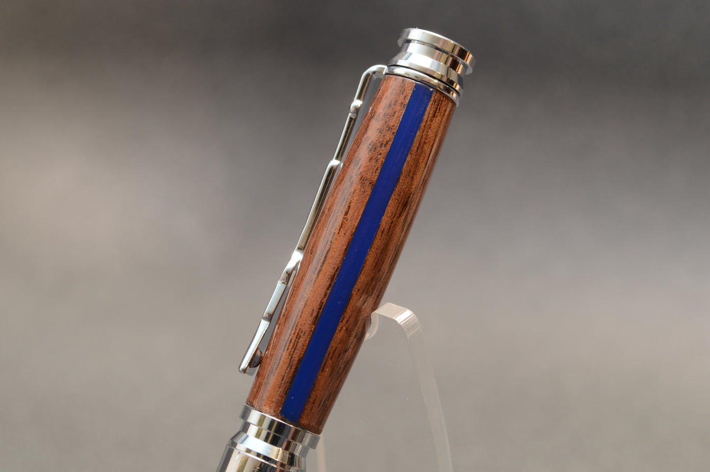 Thin Blue Line Law Enforcement Chrome Bullet Twist Pen in North Georgia Walnut