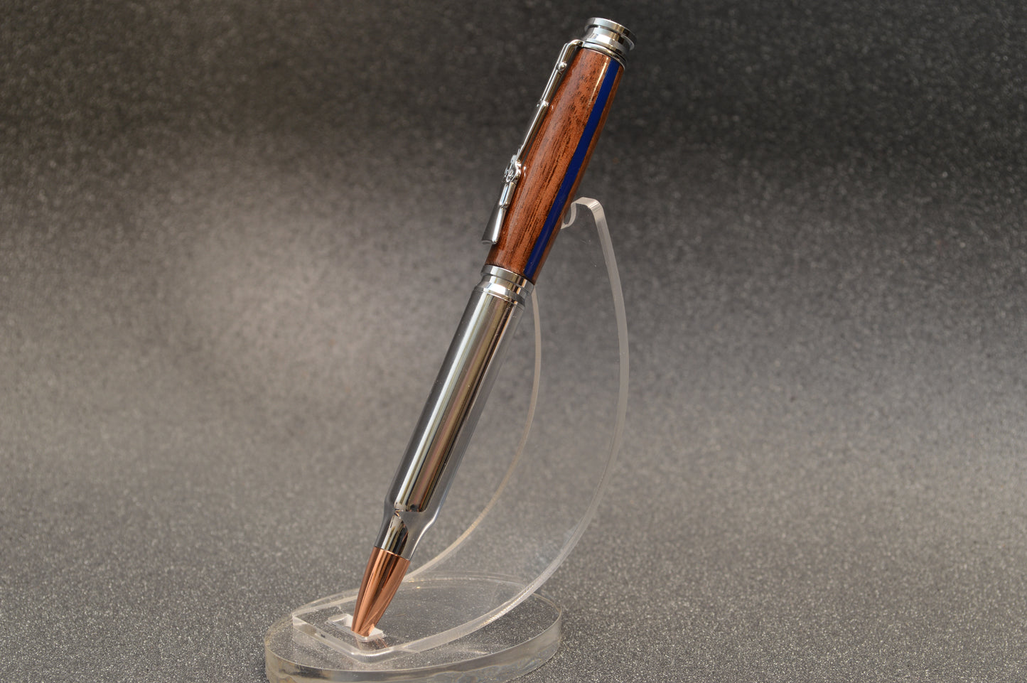 Thin Blue Line Law Enforcement Chrome Bullet Twist Pen in North Georgia Walnut