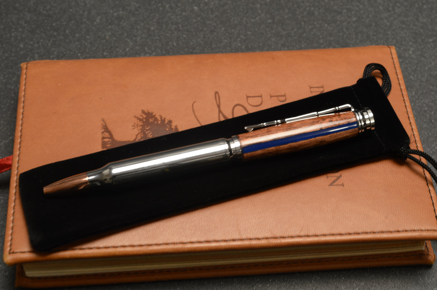 Thin Blue Line Law Enforcement Chrome Bullet Twist Pen in North Georgia Walnut