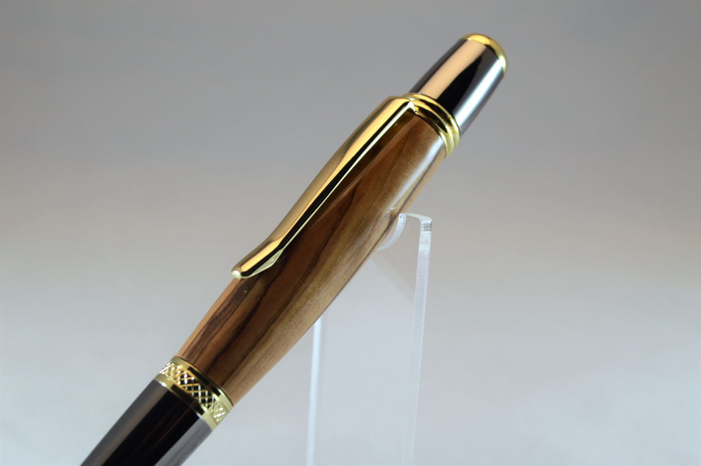 Handcrafted Bethlehem Olivewood Twist Pen in Gold Titanium and Black Titanium Finish