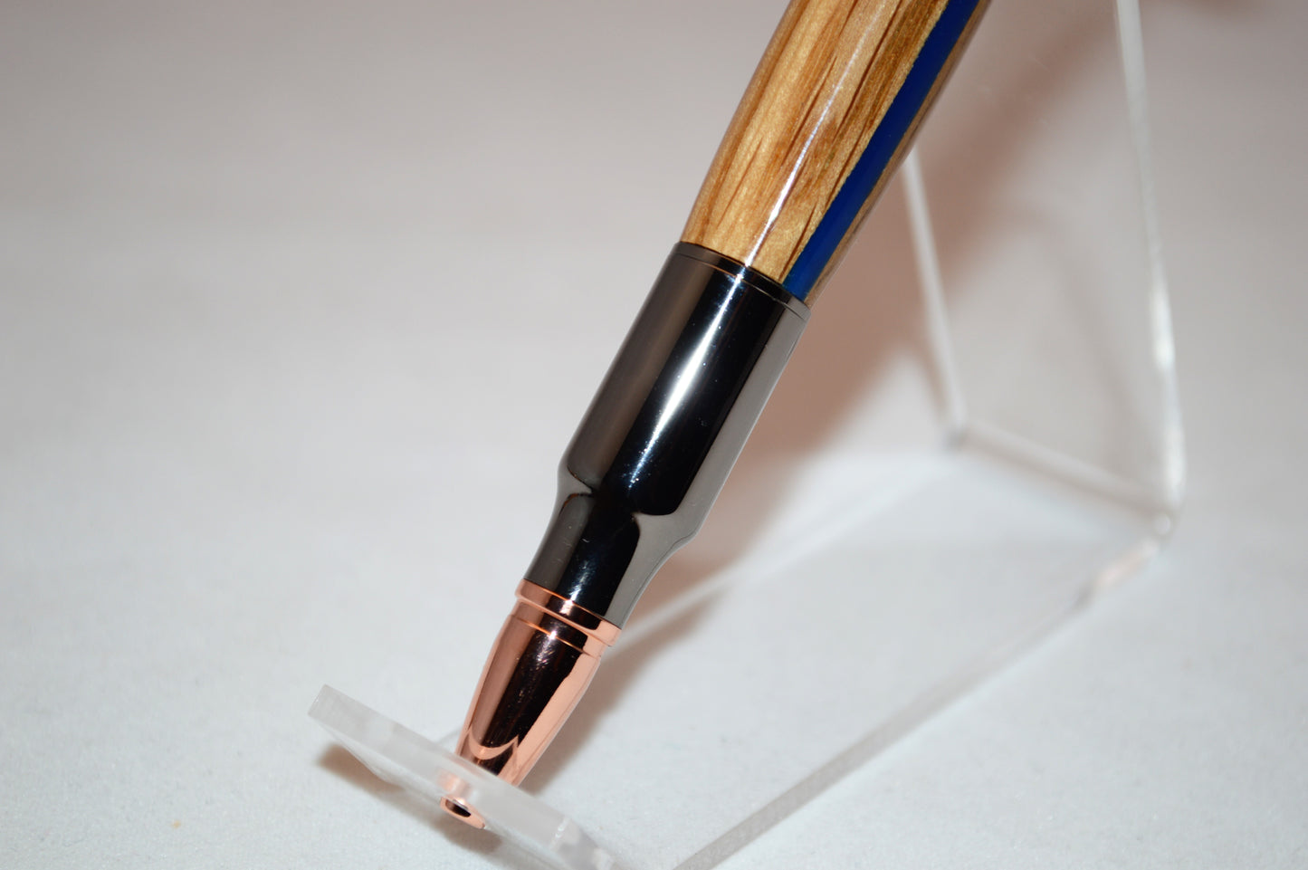 Thin Blue Line Bolt Action Bullet Pen in Oak With a Gunmetal Finish